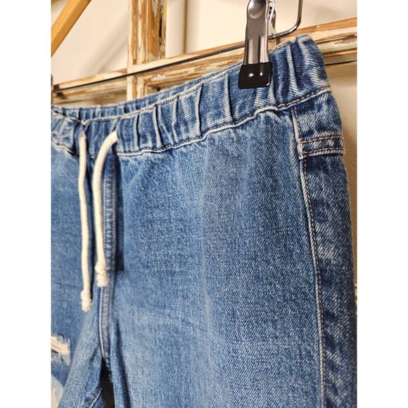 One Teaspoon Denim Jean Pull-on shorts with drawstring w/ fringed hem size 26 - Picture 3 of 6